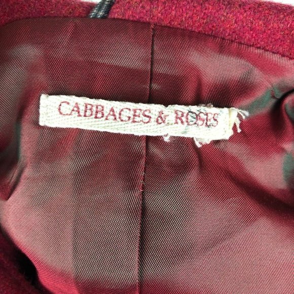 Cabbages And Roses Jacket Women's Medium Red Wool Coat Peplum Made In England - Picture 6 of 8